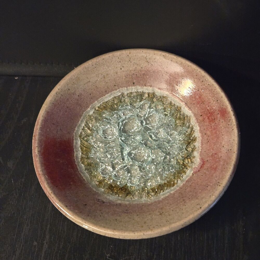 Dock 6 Pottery Crackle Fused Glass Trinket Dish